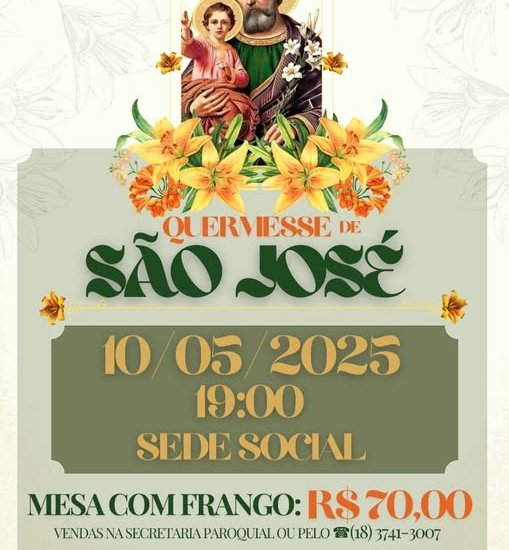 Quermesse da Paróquia São José 2025 acontece dia 10 de maio em Castilho